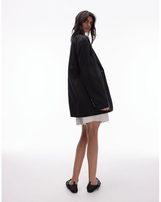 TOPSHOP Black High Break Oversized Linen Blazer