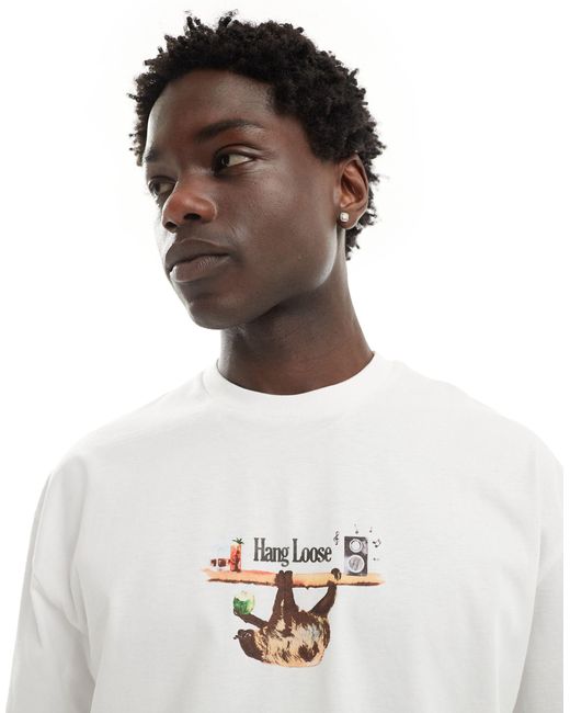 T-shirt oversize bianca con stampa di bradipo sul davanti di ASOS in White da Uomo
