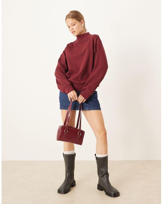 ASOS Red Funnel Neck Sweatshirt With Rib Panel Detail