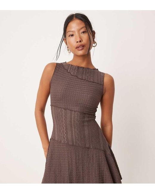 Miss Selfridge Brown Mixed Lace Mini Dress