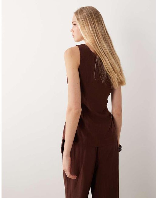 Miss Selfridge Brown Linen-blend Waistcoat