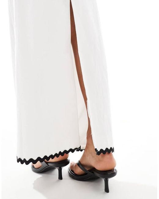 4th & Reckless White Linen Look Cotton Contrast Ric Rac Trim Maxi Skirt Co-ord