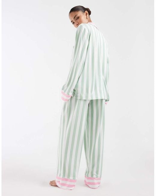 Loungeable Petite White Revere Button Up Shirt And Trouser Pyjama Set