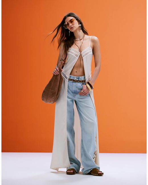ASOS Orange Wide Leg Dad Jeans With Crochet Side Panel
