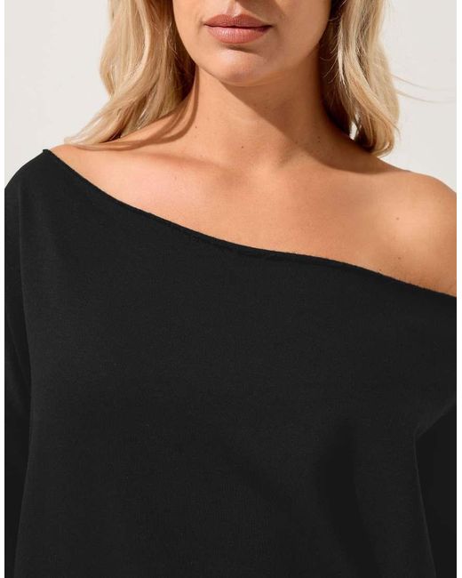 Yours Clothing Black Off Shoulder Sweatshirt