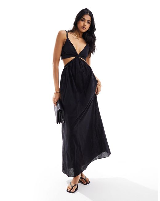 Pretty Lavish Black Linen Blend Cut-out Maxi Dress