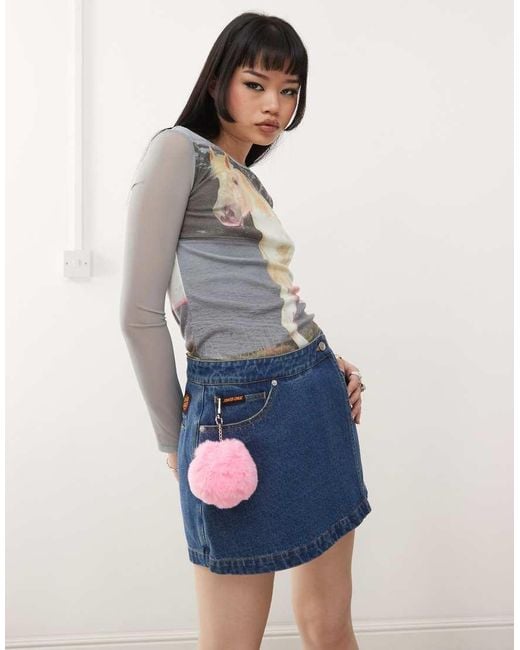 Falda Pantalón Vaquera Cruzada Con Lavado Azul Oscuro Y Logo De Santa Cruz de color Blue