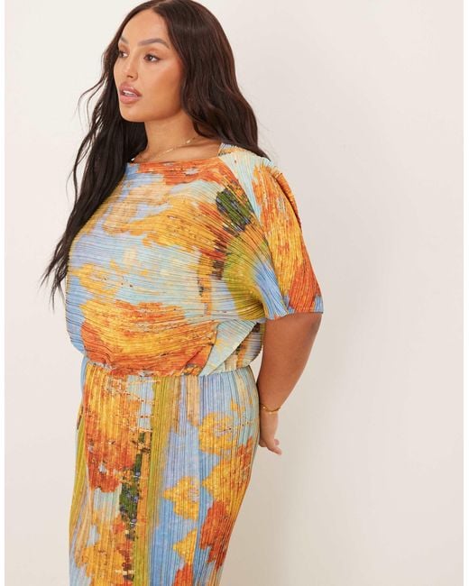 Never Fully Dressed Natural Asymmetric Plisse Maxi Dress