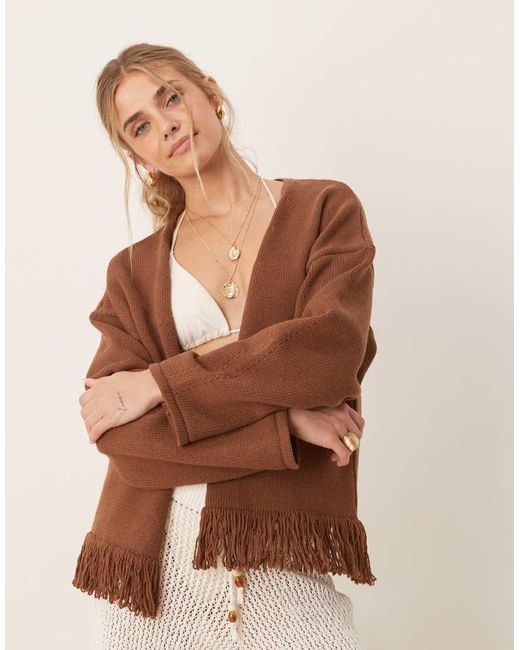 Cárdigan Color Óxido Sin Cierres Con Detalle De Flecos De Punto De -Marrón ASOS de color Brown