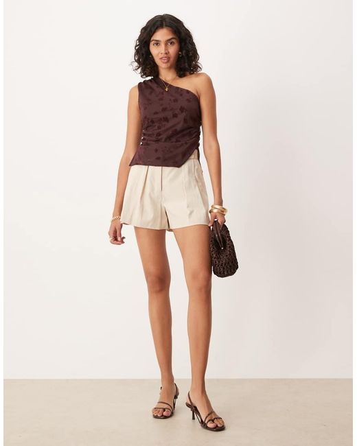 ASOS Brown Asymmetric Draped Flocked Burn Out Floral Sheer Top