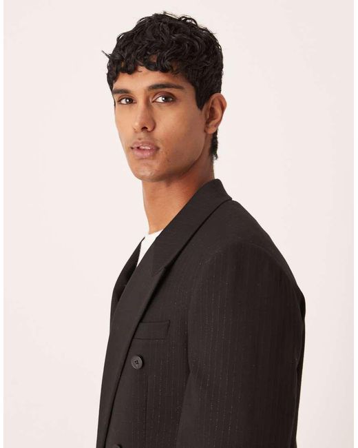 Giacca Da Abito Comoda Nera Con Motivo Gessato Metallizzato di ASOS in Black da Uomo