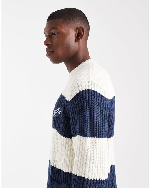 ASOS Blue Relaxed Knitted Crew Neck Jumper With Vadella Embroidery for men
