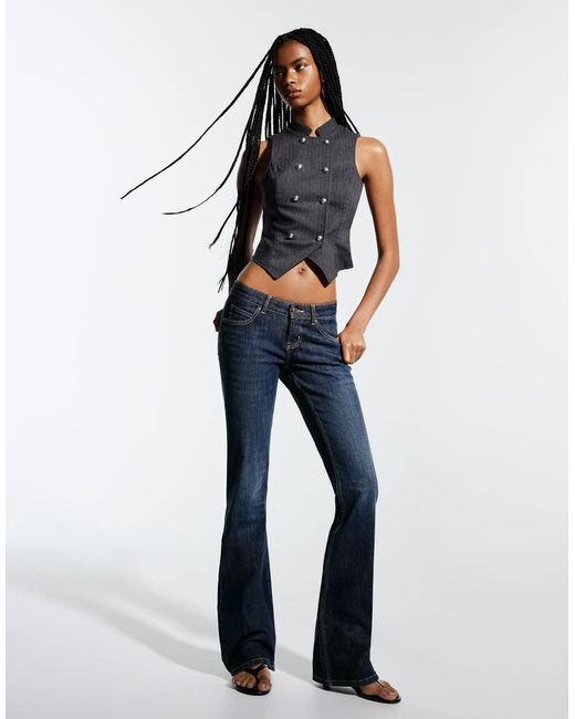 Bershka Blue Low-rise Slim Fit Boot-cut Jeans