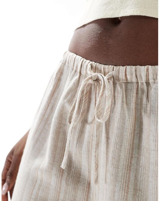 Wednesday's Girl White Wide Leg Striped Linen Trousers