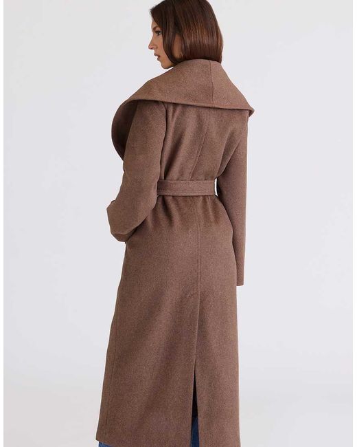 House Of Cb Brown Cocoon Wool Shawl Collar Coat