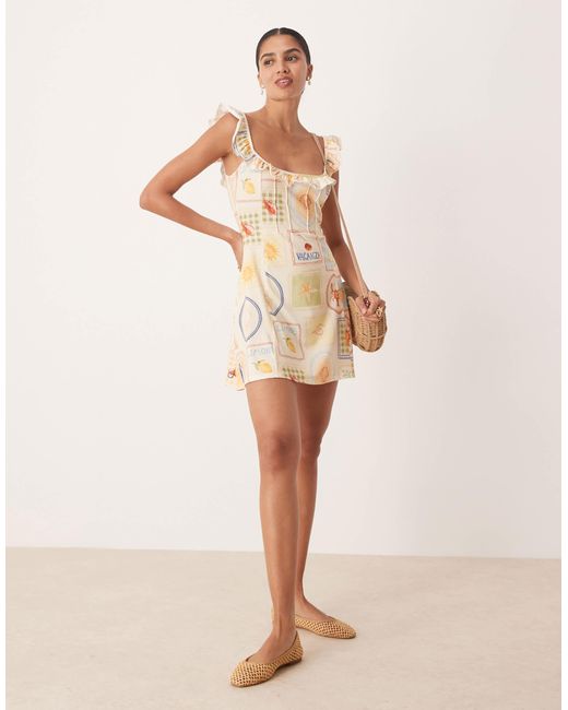 ASOS Natural Frill Front And Straps Mini Dress