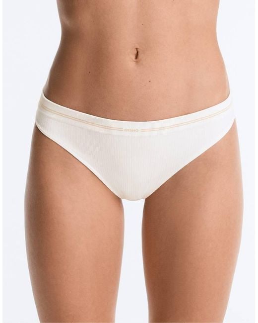 Oysho White 3 Seamless Ribbed Polyamide Blend Brazilian Briefs