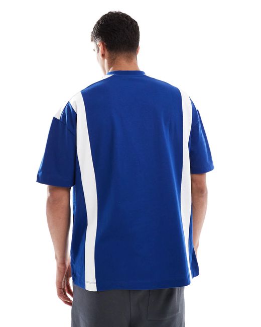 ASOS Blue Oversized Drop Shoulder T-shirt With Contrast Panel for men