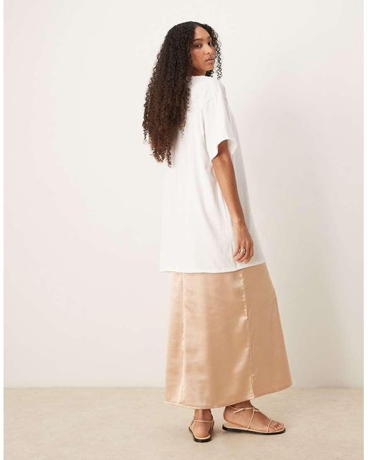ASOS Natural Satin Cami Midi Dress With Oversize T-shirt Overlay