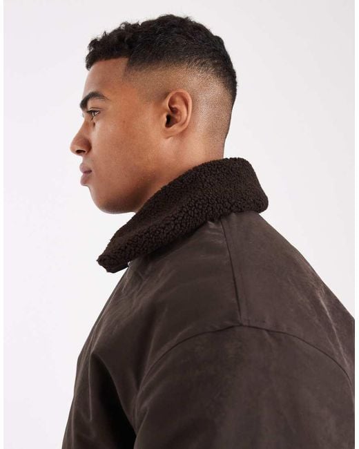 Jack & Jones Gray Bomber Jacket With Borg Collar for men