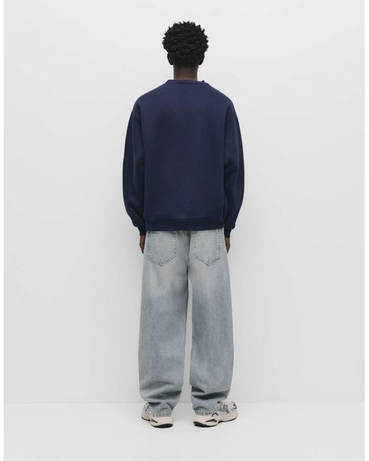 Pull&Bear Basic Sweatshirt Mit Rundausschnitt in Blue für Herren