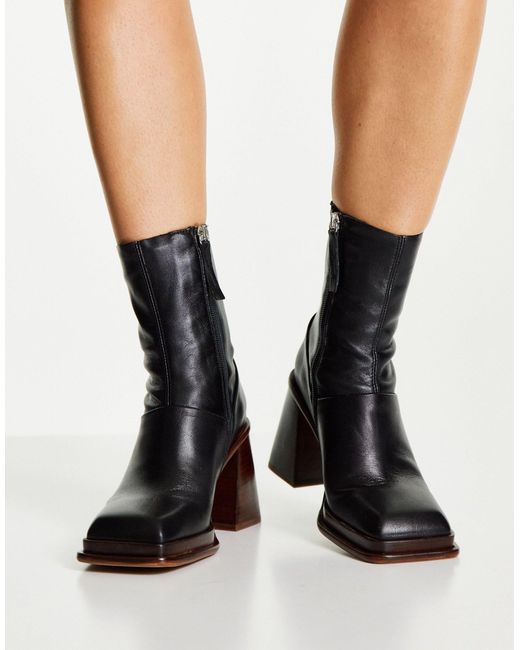 ASOS Black Rochelle Premium Leather Platform Heeled Boots