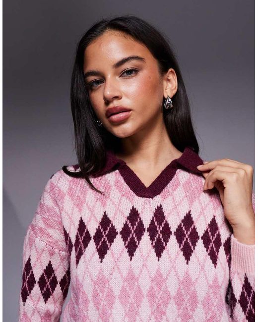 River Island Pink Argyle Patterned Knit Sweater