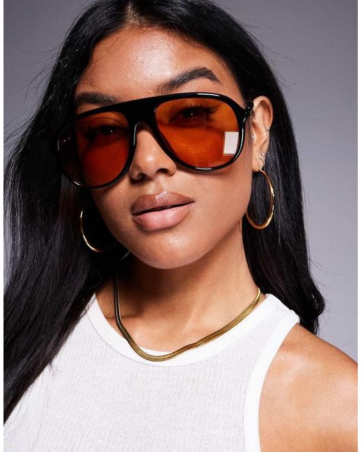 Gafas De Sol Negras De Estilo Aviador Con Lentes Amarillas Chart Topper De Quay Quay de color Brown