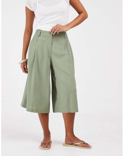 ASOS Green Petite Tailored High Waist Culotte With Linen