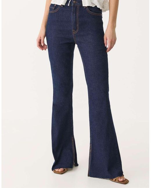 Stradivarius Blue D74 Split Hem Flared Jeans