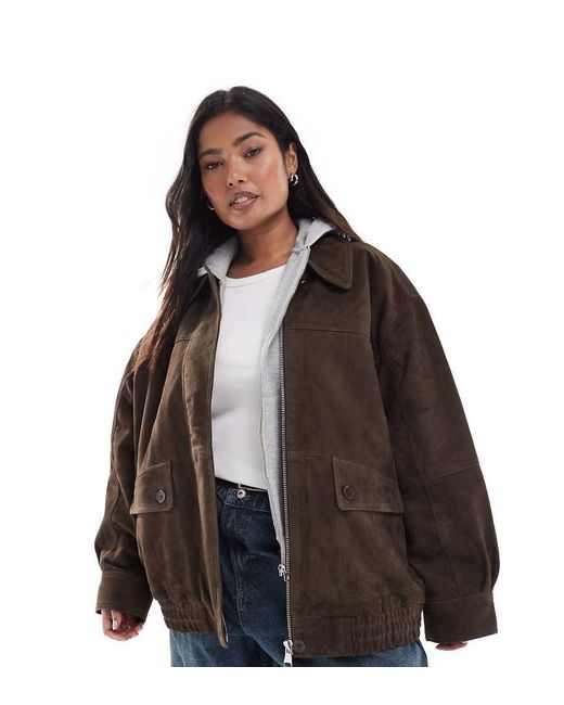 ASOS Brown Asos Design Curve Real Suede Oversized Bomber Jacket