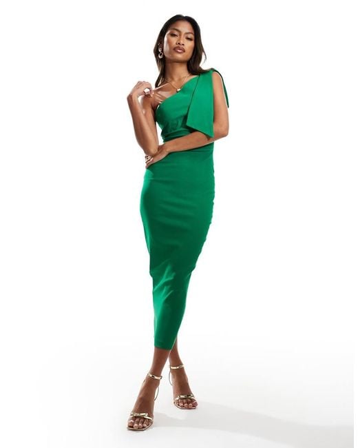 Vesper Green One Shoulder Tied Midaxi Dress