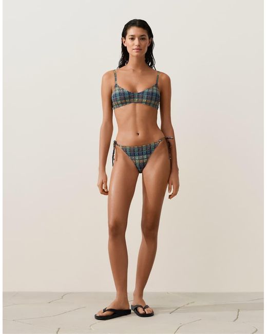Oysho Black Checked Textured Bikini Top