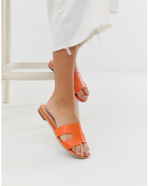 Dune Orange Loopy Slip On Flat Sandals