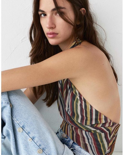 Top dos nu - rayé Pull&Bear en coloris Multicolor