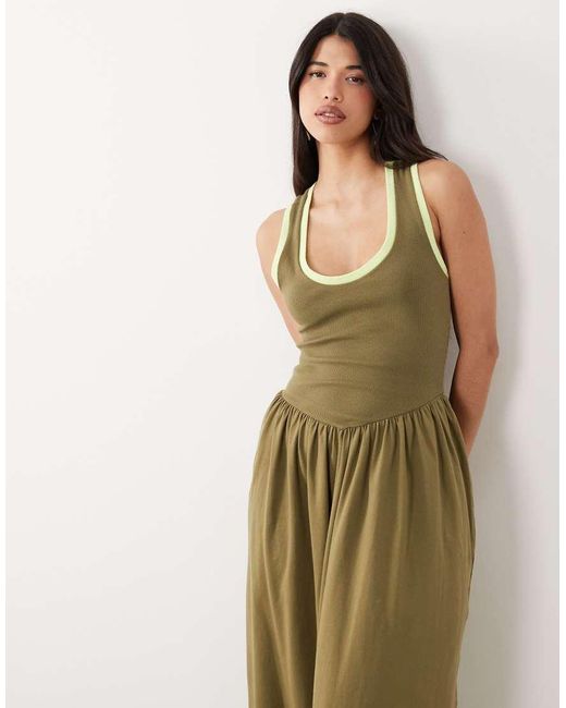 ASOS Green Contrast Trim Midi Dress