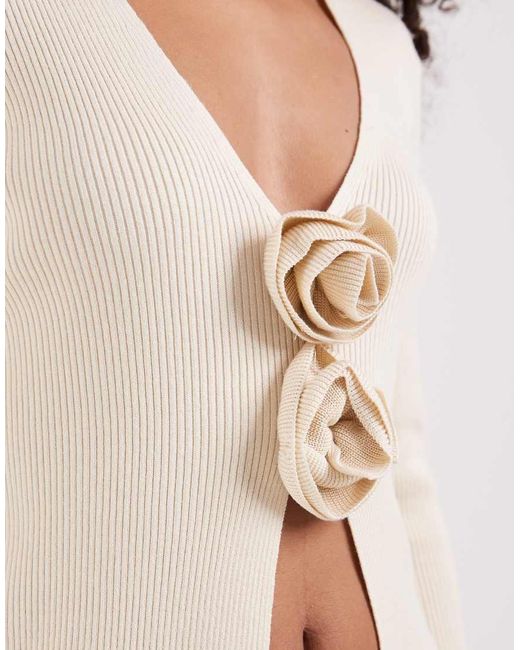 Pretty Lavish Natural Knit Cardigan With Corsage Detail