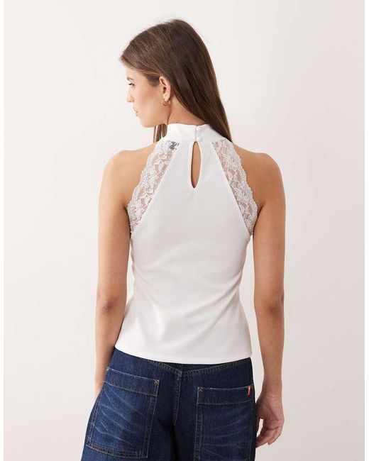 ASOS White Halter Neck With Lace Trim Top