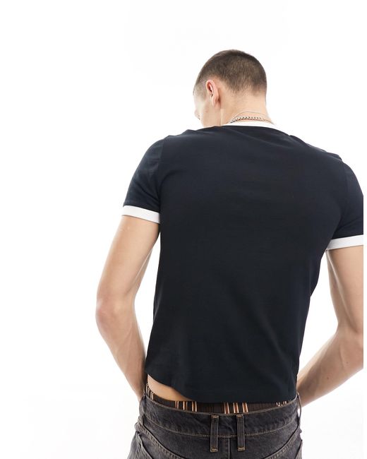 ASOS Black Muscle Fit Cropped Ringer T-shirt for men