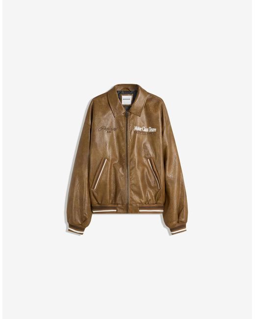 Veste en similicuir avec broderies - camel Bershka pour homme en coloris Natural