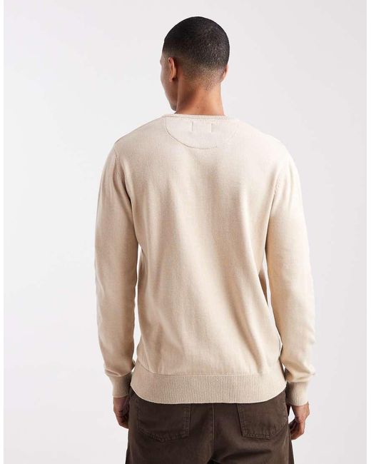 Brave Soul Natural Fine Knit Crew Neck Jumper for men