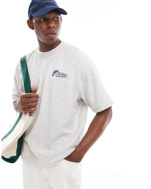 Hollister White Logo Short Sleeve Oversized Terry Sweatshirt for men