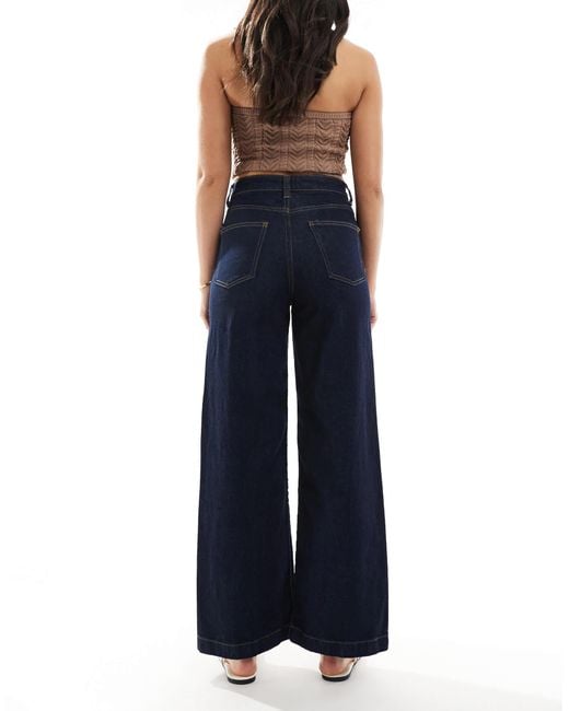 ONLY Blue Hope High Waist Wide Leg Jeans With Front Seam Detail