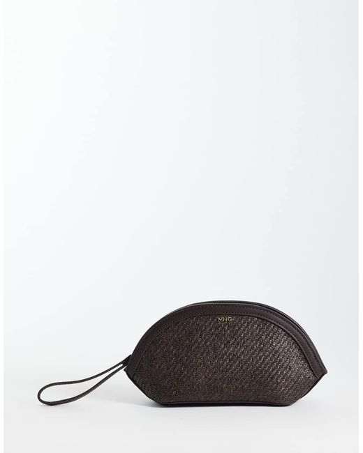 Mango Brown Raffia Look Oval Clutch Bag