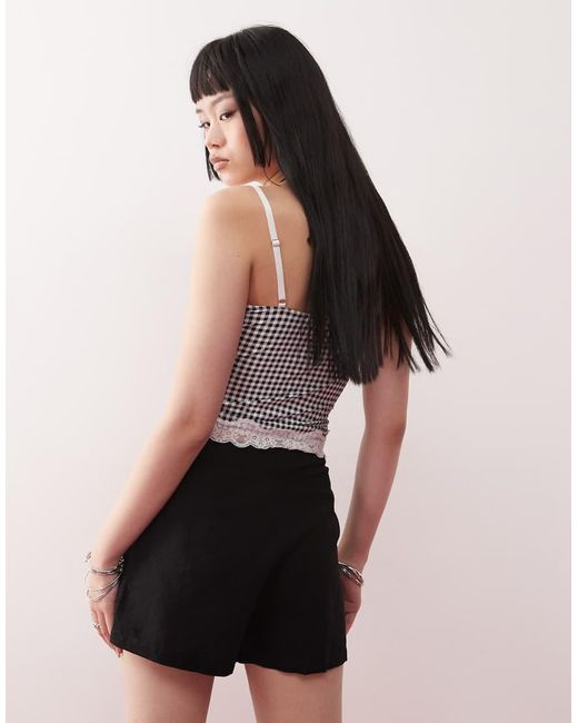 Monki Skort Van Linnenmix Met Overslag En Strikdetail in het Pink