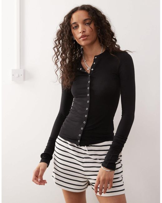 Weekday Black Slim Fit Button Front Cardigan