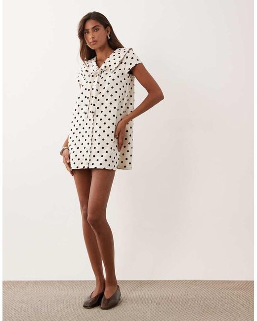 Miss Selfridge White Collared Denim Mini Dress With Tie Detail