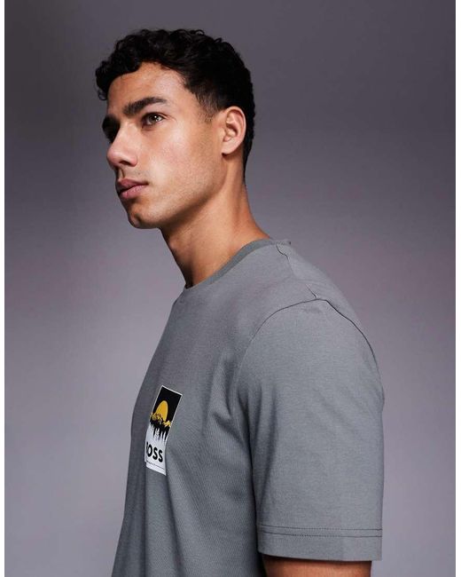 Boss Gray Teplain Chest Logo T-shirt for men