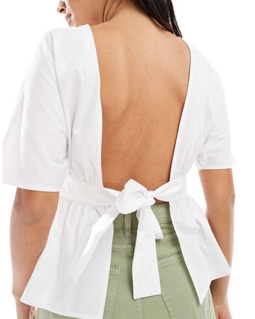 ASOS White Tie Waist Open Back Blouse