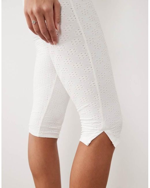 South Beach Natural Broderie Capri Trouser With Bow Detail